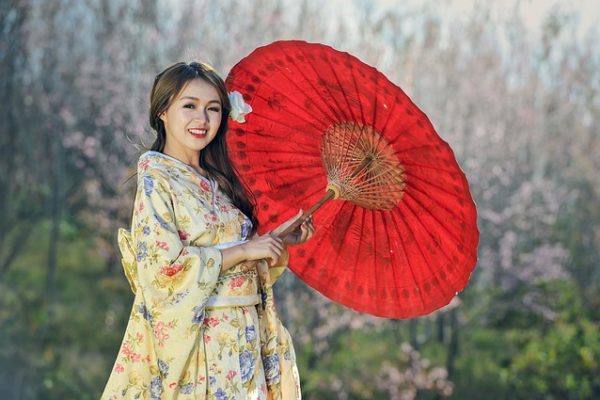 girl with red umbrella